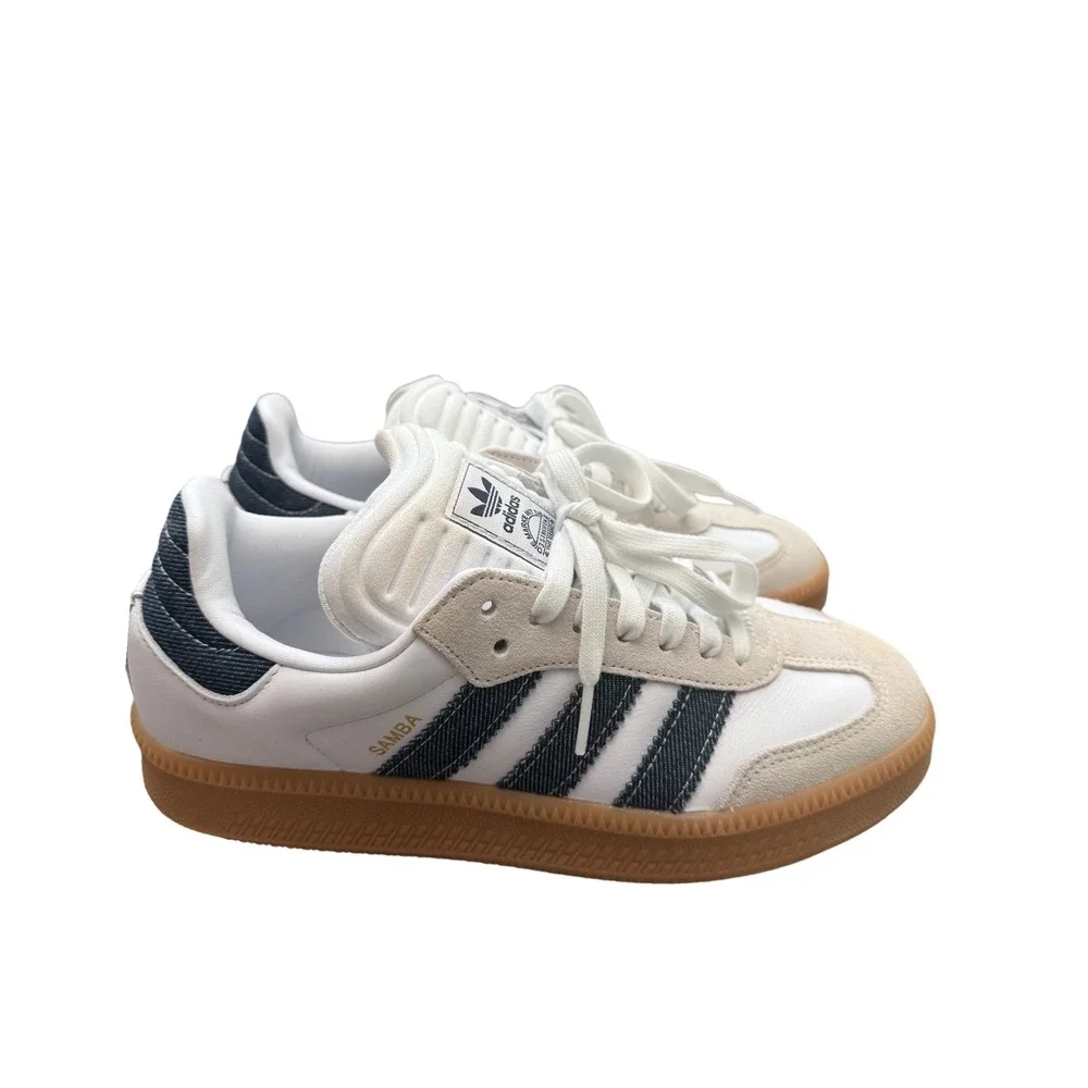 Adidas Samba XLG White Night Indigo Denim Sneakers Gum Sole Unisex M 7 / W 8.5